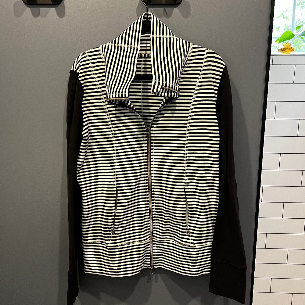 lululemon athletica Black and White Striped Zip-Up Jacket